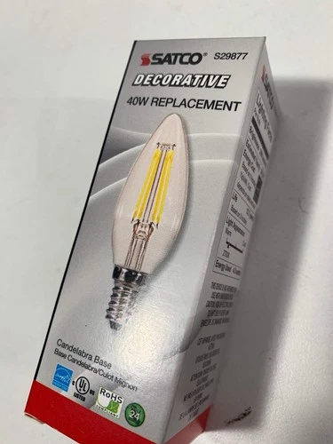 Satco 4.5w B10 Candle LED Filament E12 Candelabra Base 350lm 2700k Dimmable Bulb - Picture 1 of 3