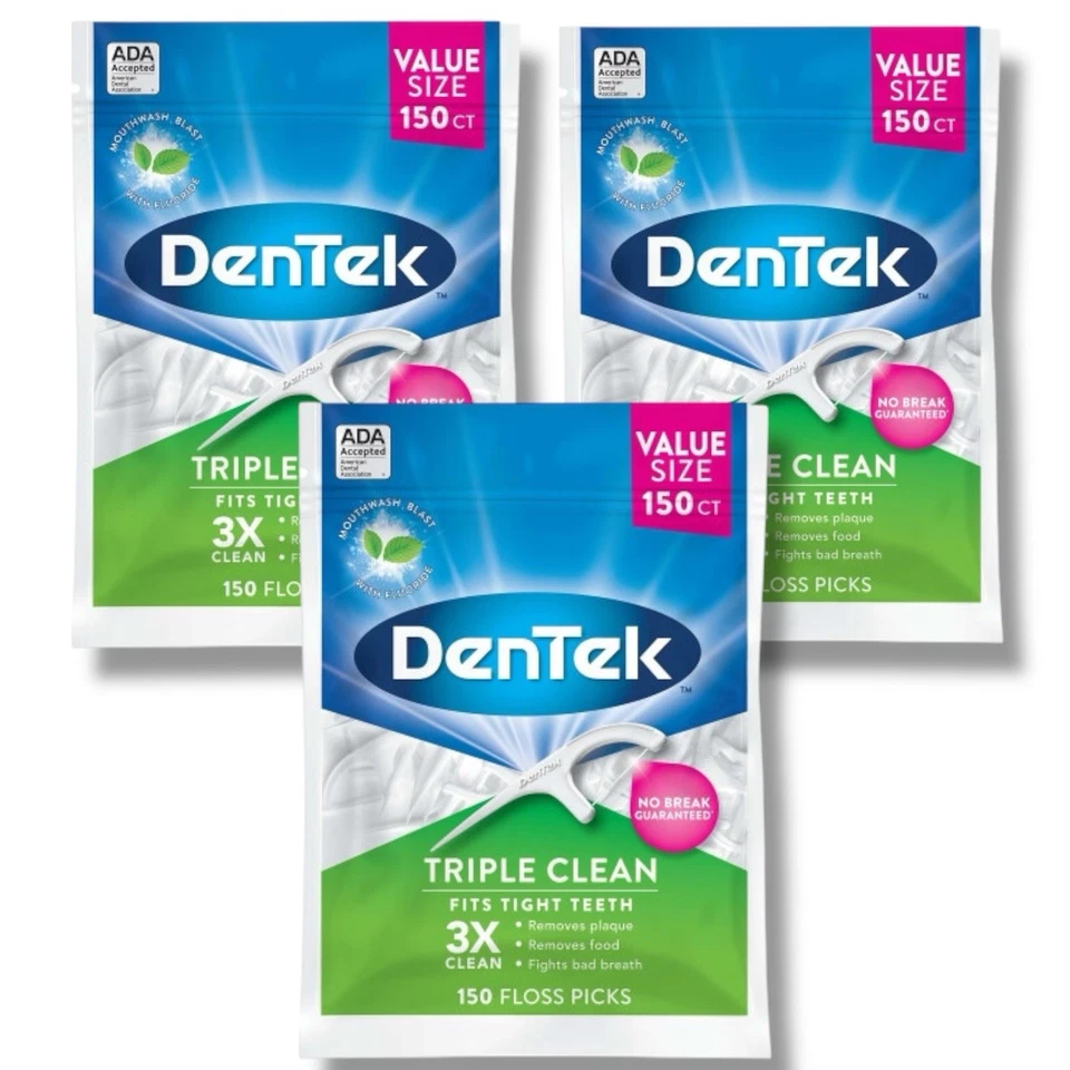 DenTek Triple Clean Advanced Clean Floss Picks - 3 Packs - 150 per pack