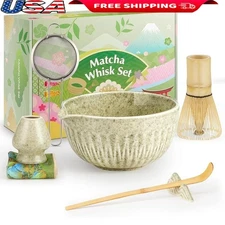 7Pcs Matcha Whisk Set Bamboo Tools Bowl Sifter Scoop Tea Cloth Gift Set New