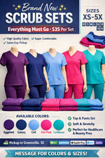   Brand New Premium Scrub Sets - Rounded Neck Top, Jogger Pant Sizes XS-5X Avail