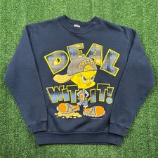 Vintage Tweety Bird Deal Wit It Crewneck Sweatshirt Youth Large Navy Blue 90s