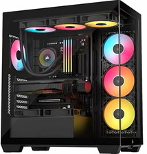 Corsair Black RGB Gaming Desktop PC Tower w/ Liquid CPU Cooler Tempered Glass