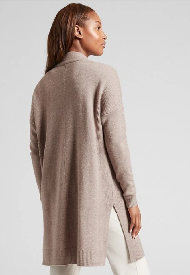 Cárdigan abierto de lana de cachemir ATHLETA Spirit suéter bolsillos topo talla pequeña Foto 3 de 4