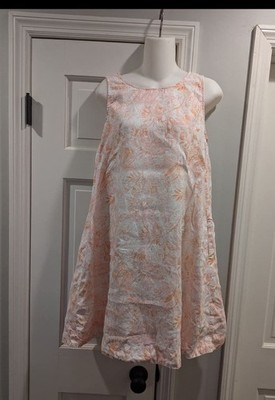 Rachel Zoe Shift Dress Sz S Pink Orange Paisley Floral 100% Linen Pockets Beach