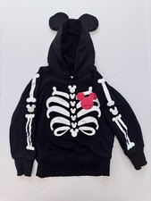 Disney Kids XS 4 Mickey Ears Hoodie Sweatshirt Black Skeleton Light Up READ