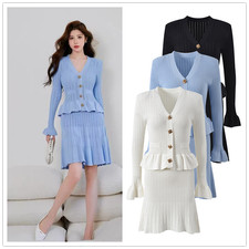 Self-Portrait Women V-neck Knitted Dress Medium Length Skirt Women's