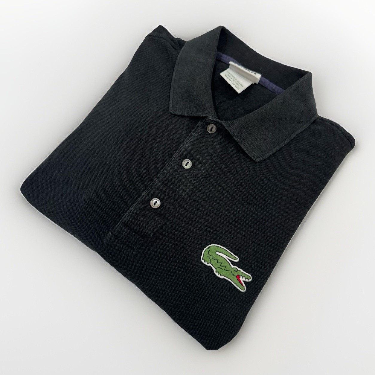 Lacoste Black Polo Pique Shirt Men’s Medium Classic Fit Big Croc Logo