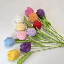 /620pcs Handmade Crochet Tulip Flower Bouquet Holiday Gift for Lover/ Parents