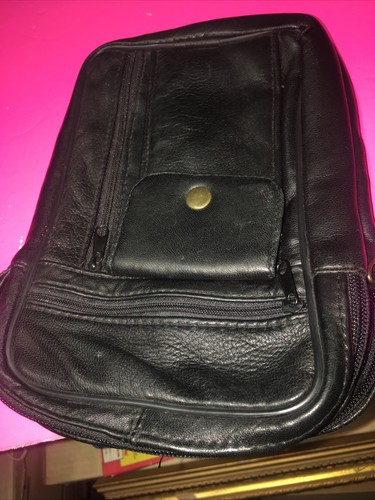 BLACK LEATHER 5 Compartment And Two Snap From GermanyVintage Over 45 Years Old - Picture 15 of 19