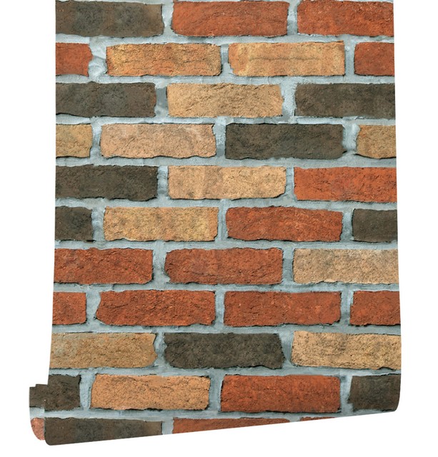 Vinyl Peel Stick Wallpaper Realistic Brick Wall Rust Redblackbrown For Home