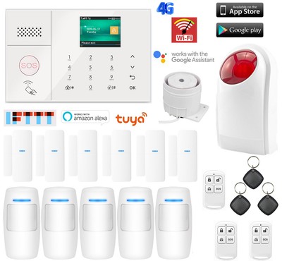 T38 WiFi+4G TUYA APP Wireless Smart Home Security Alarm System+Strobe Light+RFID