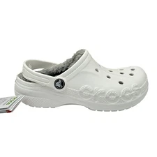 Crocs Baya Youth Girl's/Boy's Faux Fur Clog Size 1 (J1) White/Gray Slip-on