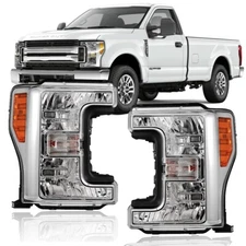 Chrome Clear Headlights for 2017-2019 Ford F250/F350/F450/F550 Super Duty L+R 