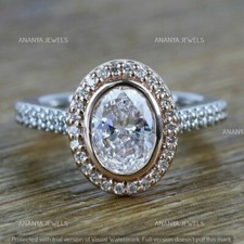 2 CT Oval Cut Lab-Created Diamond Halo Engagement Ring 14K Two Tone Gold Plated
