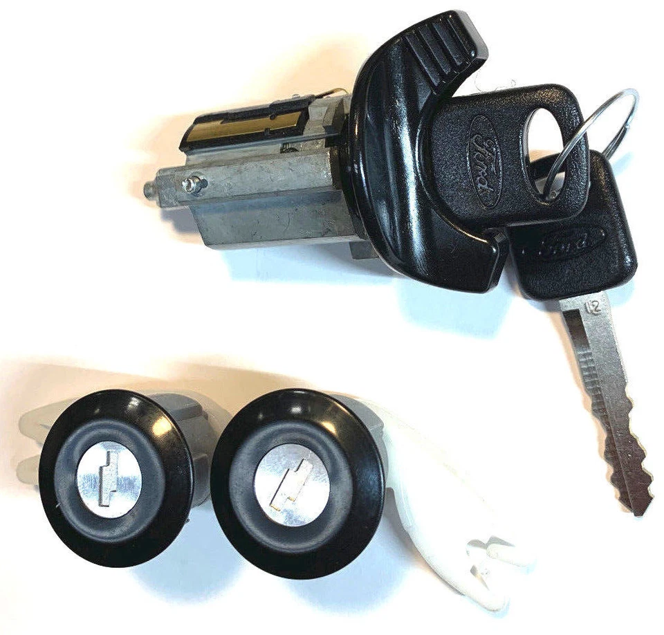 Cilindro de bloqueo de interruptor de encendido Ford + par (2) cilindros de bloqueo de puerta con 2 llaves con logotipo Foto 4 de 4