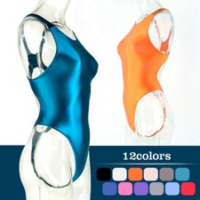 Women One-Piece HighCut Bikini Thong Shiny Wet Look Leotard Swimwear Bodysuit
