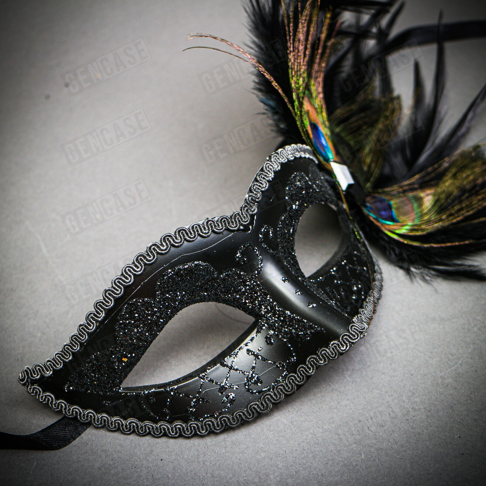 Venetian Black Warrior Half-Face & Black Glitter Feather Eye Ball Couple Mask