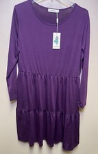 Nemidor Women's Ruffle Purple Jersey Knit Plus Size 14 Casual Swing Dress NEW