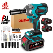 1200Nm Cordless Electric Impact Wrench Gun 1/2'' High Power Driver w/ 2 Battery