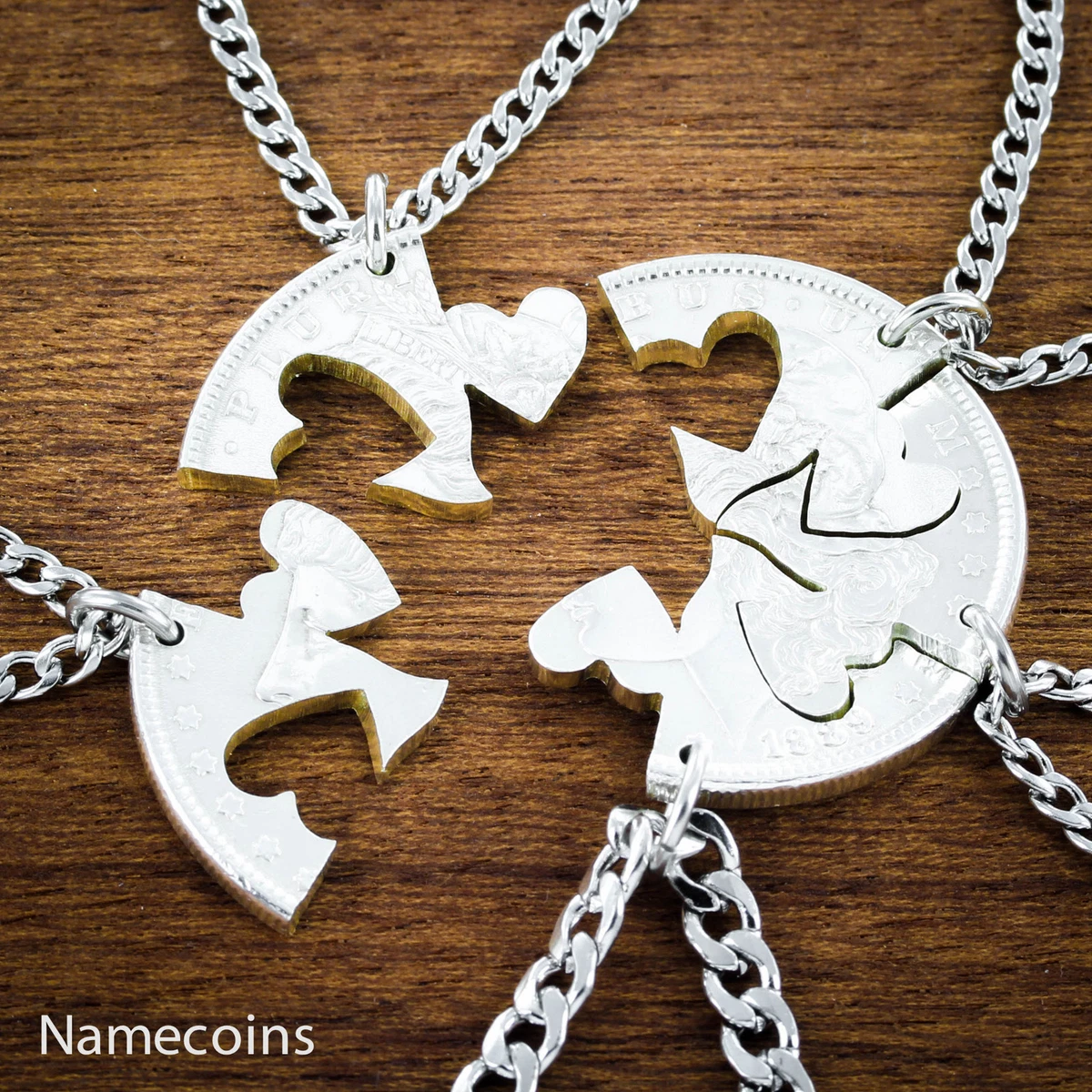 Our Hearts Together 5 Piece Friends and Family Necklace hand cut coin