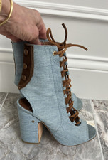 Laurence Dacade Denim Front Tie Gladiator Booties Sz 7.5