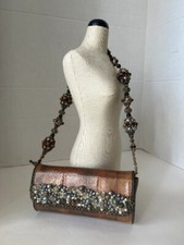 GOOD CONDITION Vintage Brown Snake Skin Jeweled Shoulder Bag