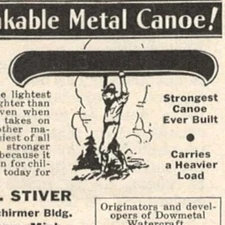 DOWMETAL METAL CANOE UNSINKABLE CW STIVER 1940 PRINT AD SAGINAW MICHIGAN VINTAGE