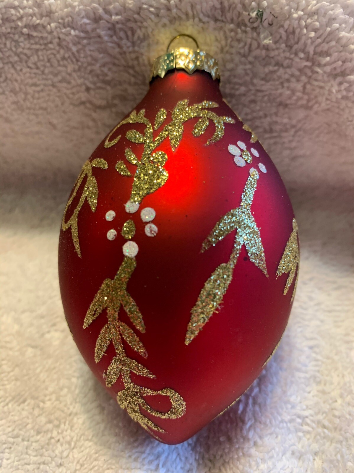 Hand Blown GLASS Red W/ Glitter Teardrop Christmas Ornament 4” VB eBay