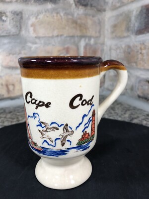 Vintage Souvenir Cape Cod Footed Pedestal Cup Mug Hyannis Vineyard Nantucket