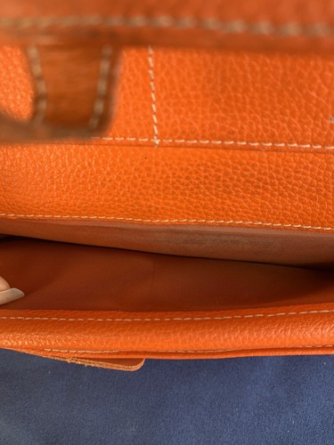 HERMES Orange Leather Dogon Purse Folded Wallet Clutch Vintage - Picture 14 of 17