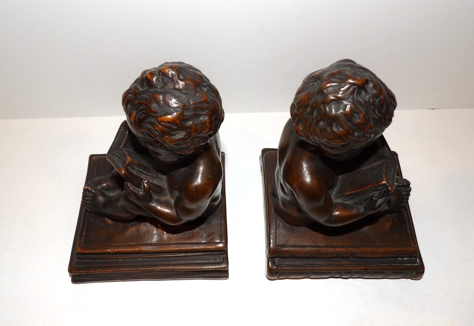 VINTAGE RARE KBW KATHODIAN BRONZE WORKS BRONZE CLAD CHERUB 7" SCULPTURE/BOOKENDS