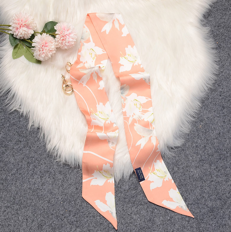 Pink Floral Print Pure Twill Silk Scarf 120x8cm Slim Headband Necktie New