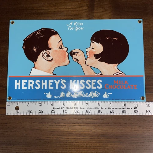 1991 Hershey's Kisses Chocolate Porcelain Advertisement Sign Ande Rooney Vintage