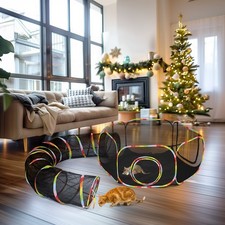 Outdoor Indoor Cat Enclosures Portable Cat Play Tent w/ Tunnel Folding Black