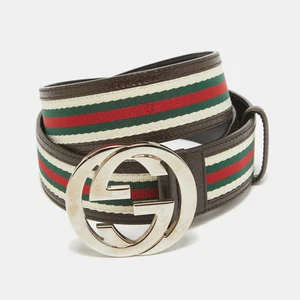 Ceinture Gucci marron toile et cuir imbriquée boucle G 95 cm