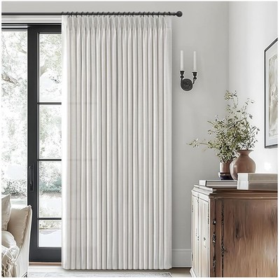 Room Darkening Beige White Window Curtains 70x96 - Set of 2