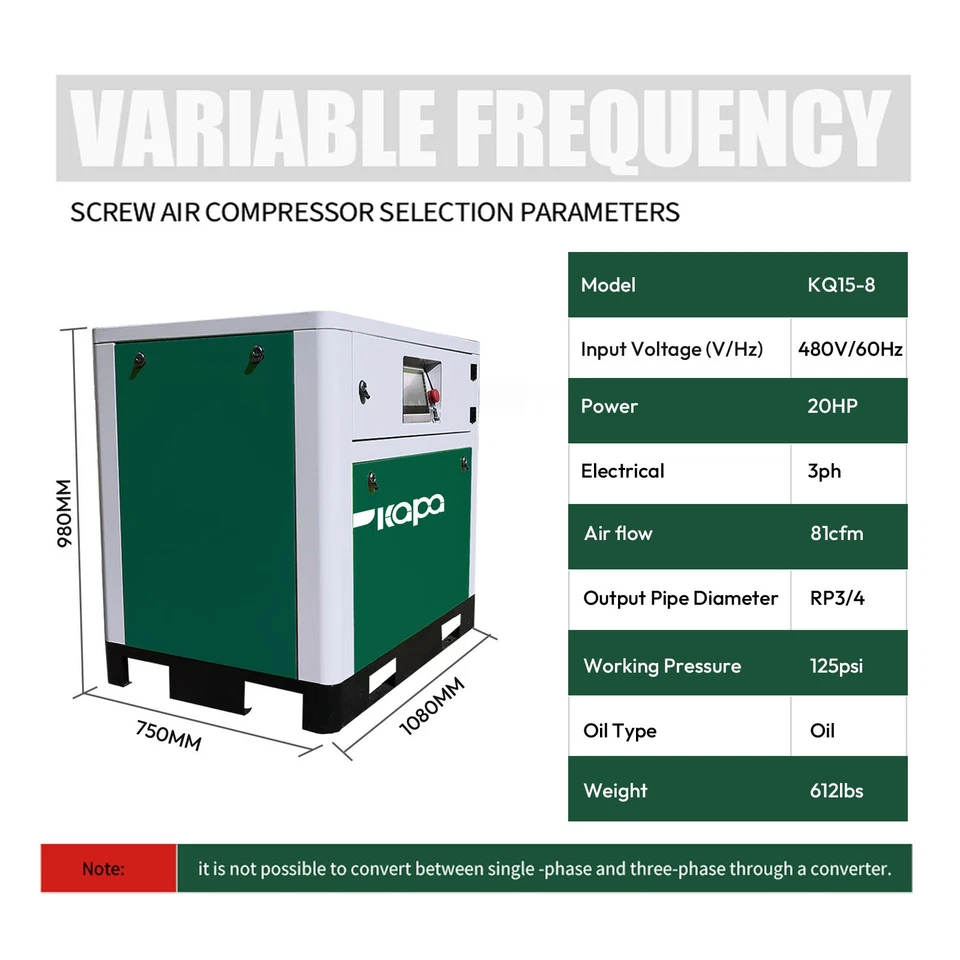 460V 3 Phase Rotary Screw Air Compressor 20HP/15KW 81cfm Outlet NPT 3/4" 125psi - Image 2 of 4