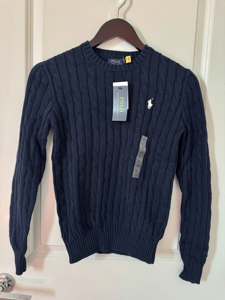 Suéter tejido con cable de algodón Ralph Lauren talla S/polo para mujer AZUL MARINO Foto 2 de 4