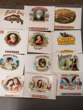 Lote De Colección De 12 Etiquetas De Caja De Puros De Principios De 1900 - Mago, Sócrates, Wide Awake, Bajo