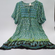 Forbidden Paisley Midi Dress Large Green Blue Flowy Embroidered Boho Chic