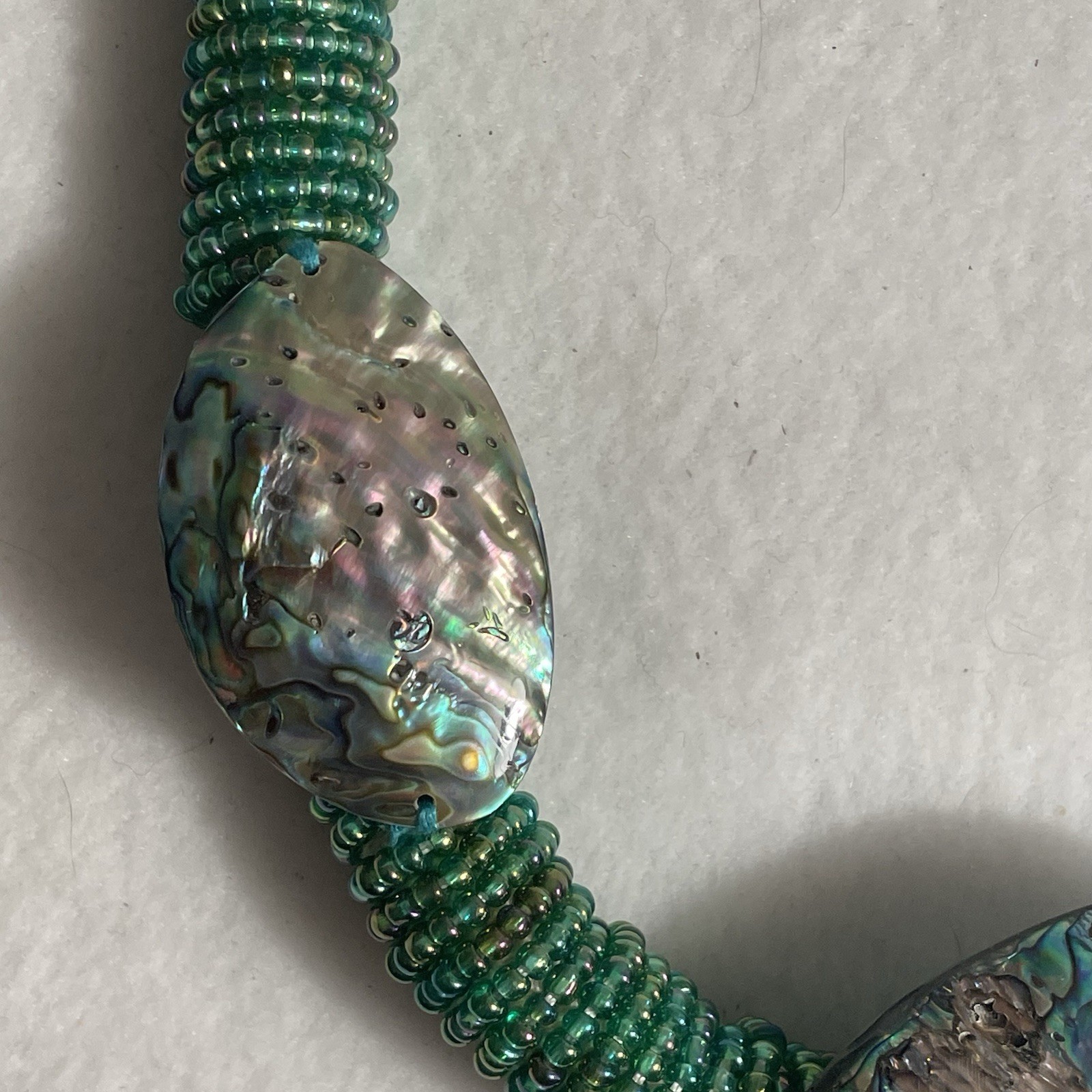 Abalone shell statement large necklace, beaded ab… - image 3