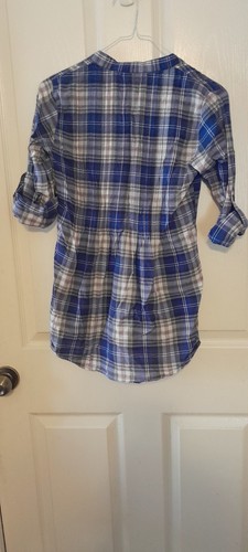 Miley Cyrus blau kariertes Boho Button Down Roll Up Ärmel Top. Größe Xs. B64 - Bild 2 von 4