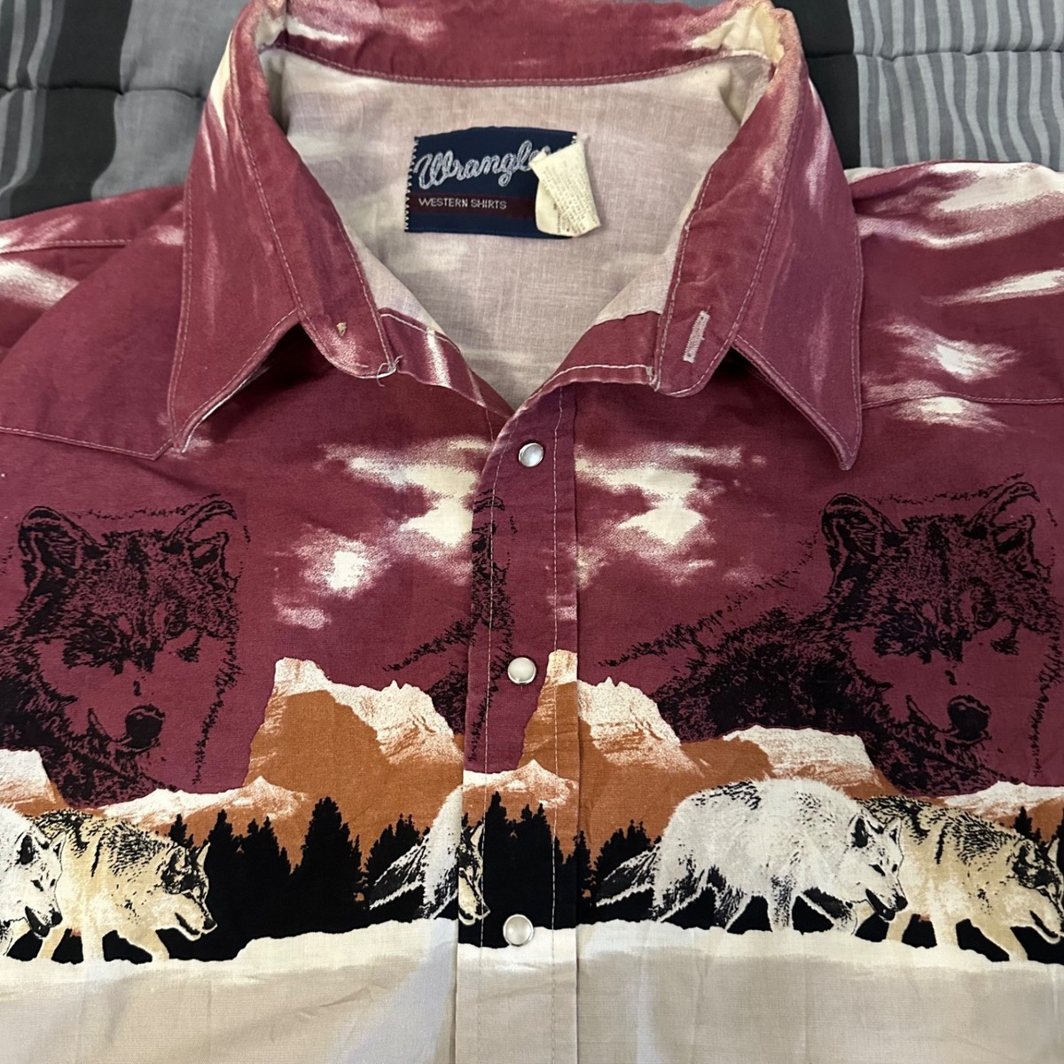 Vintage Wrangler Western Shirt Mens L/XL Pearl Snap Button Up
