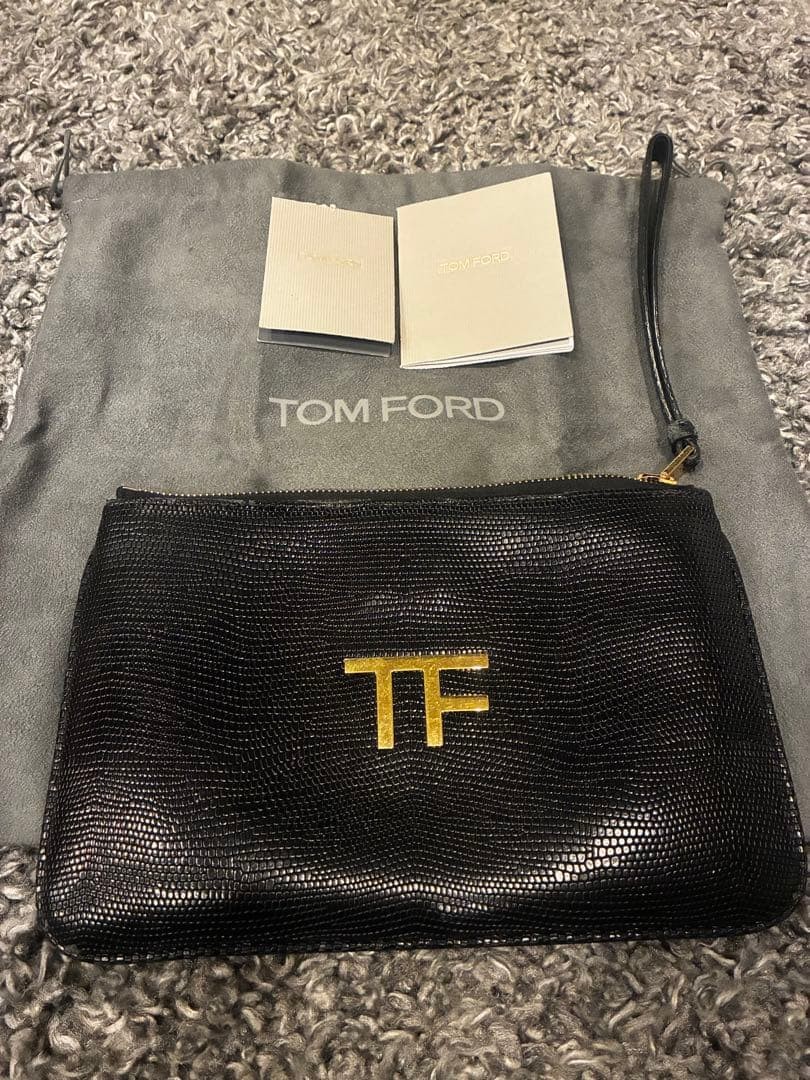 TOM FORD schwarze Leder Clutch Tasche mit Kartenfächern Herren gebraucht Japa...
