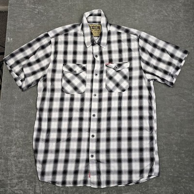 Dixxon Shirt Mens Large Black Plaid Short Sleeve Button Front Bamboo Casual