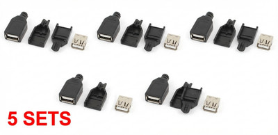 5 x USB 2.0 Type A Female Socket Adapter Connector w Plastic Cover for DIY