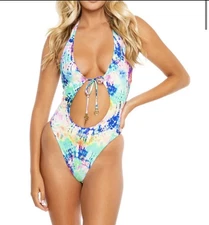 Luli Fama Swimwear One-Piece Celestial Dreams Tie Front High Leg Sz XS - NWT