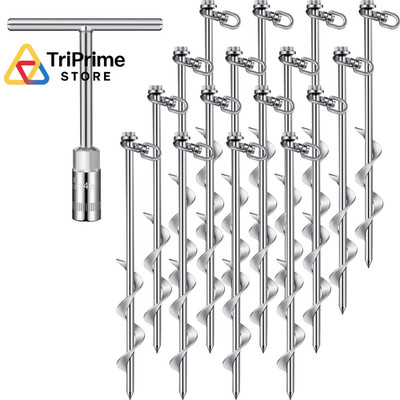 16 Pcs Ground Anchors Screw in, 12 Inch Heavy Duty Tent Stakes with T Handle... 