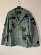 Replay Military Chore Jacket Size Med/Large 22” Pit Shacket Badges Casual 