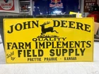 Vintage Original Early John Deere Tin Tacker Embossed Sign Kansas Moline Case